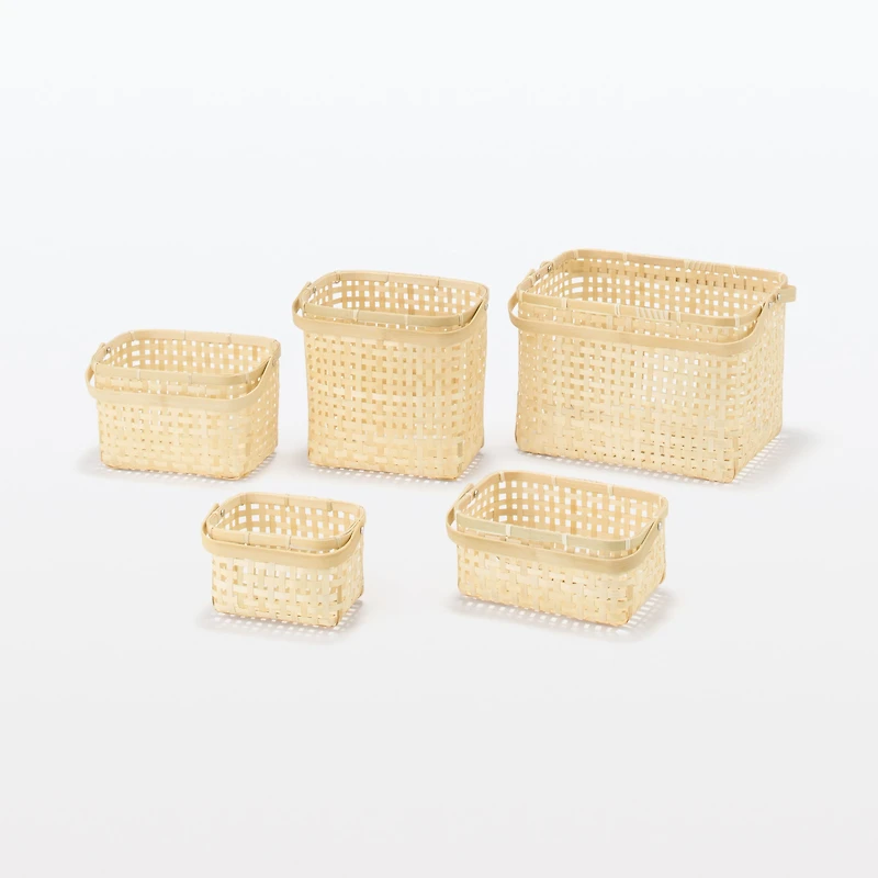 Bamboo Open Weave Basket with Handle - Small (W25.5 x D18 x H12 cm)