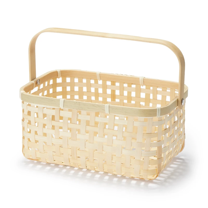 Bamboo Open Weave Basket with Handle - Small (W25.5 x D18 x H12 cm)