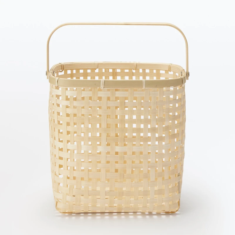 Bamboo Open Weave Basket with Handle - Medium (W25.5 x D18 x H24 cm)