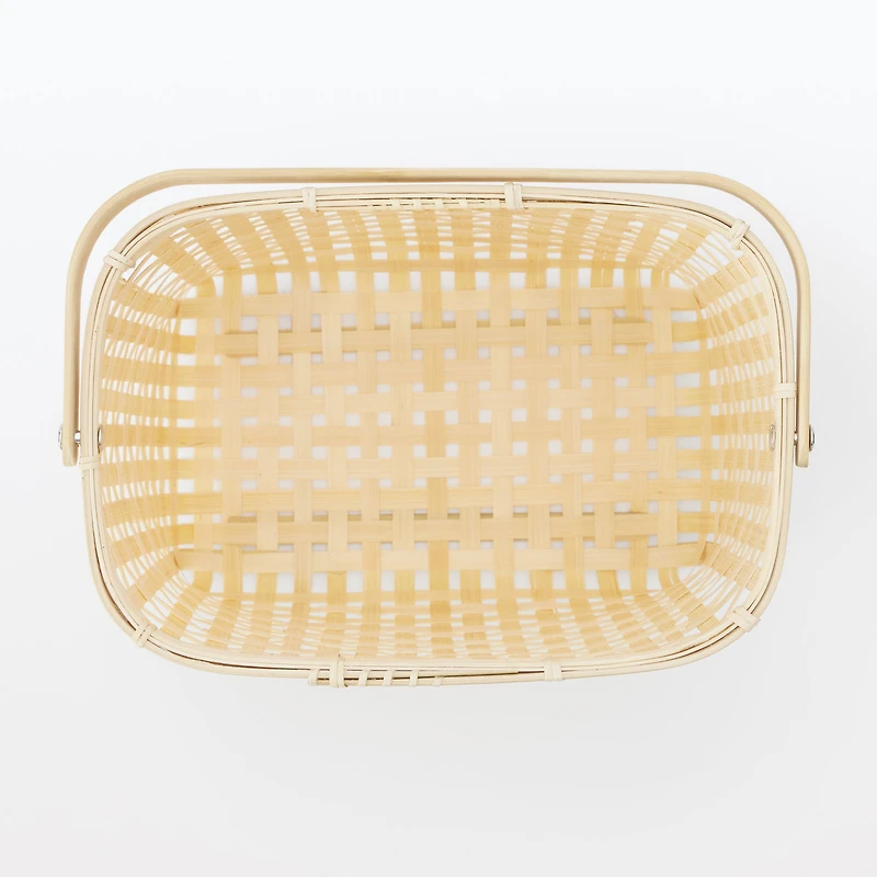 Bamboo Open Weave Basket with Handle - Medium (W25.5 x D18 x H24 cm)