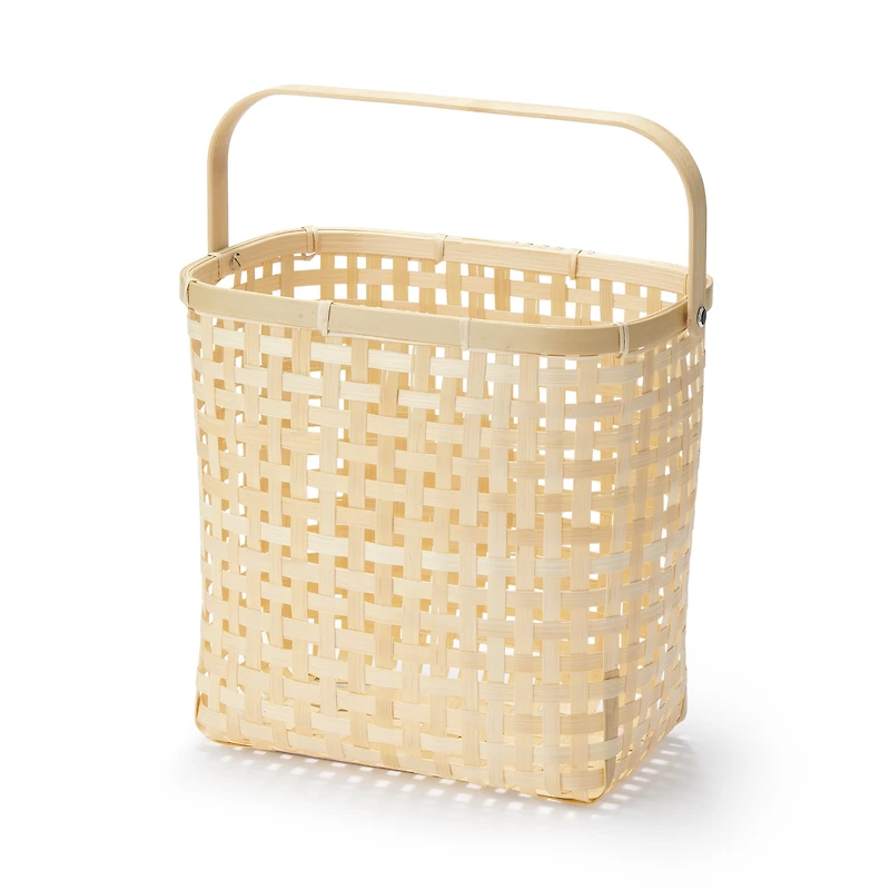 Bamboo Open Weave Basket with Handle - Medium (W25.5 x D18 x H24 cm)