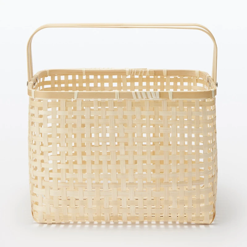 Bamboo Open Weave Basket with Handle - Large (W36 x D25.5 x H24 cm)