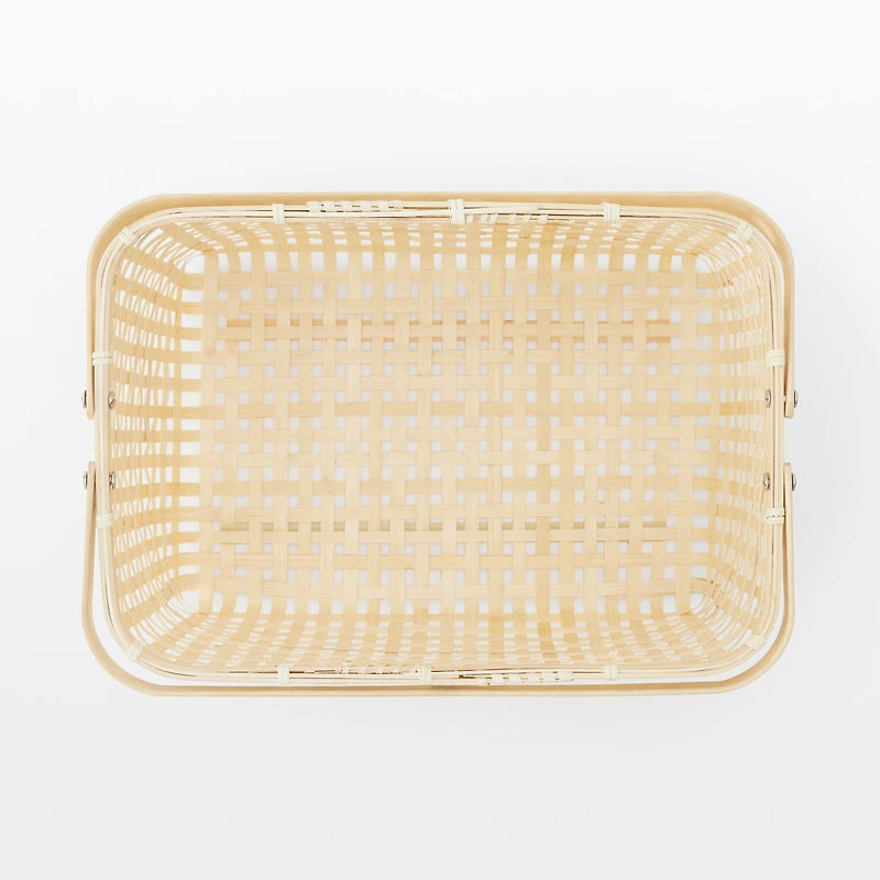 Bamboo Open Weave Basket with Handle - Large (W36 x D25.5 x H24 cm)