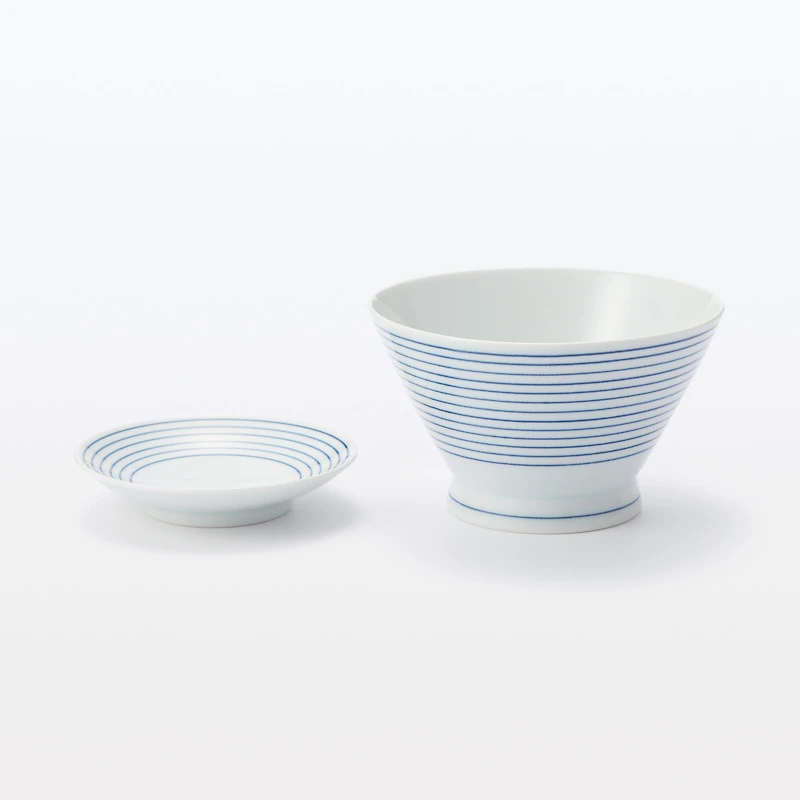 Hasami Ware Rice Bowl - Horizontal Stripes Pattern