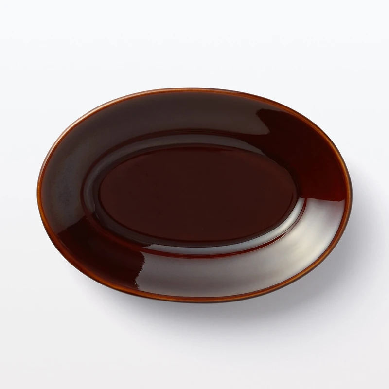 Porcelain Rimmed Oval Plate Small - Brown Glaze