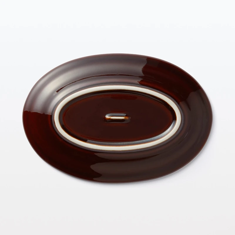 Porcelain Rimmed Oval Plate Small - Brown Glaze