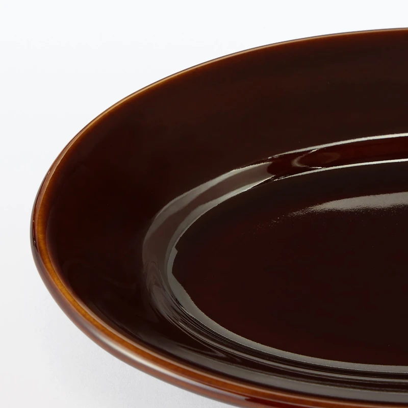 Porcelain Rimmed Oval Plate Small - Brown Glaze