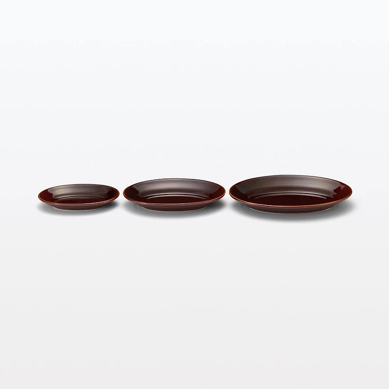 Porcelain Rimmed Oval Plate Small - Brown Glaze