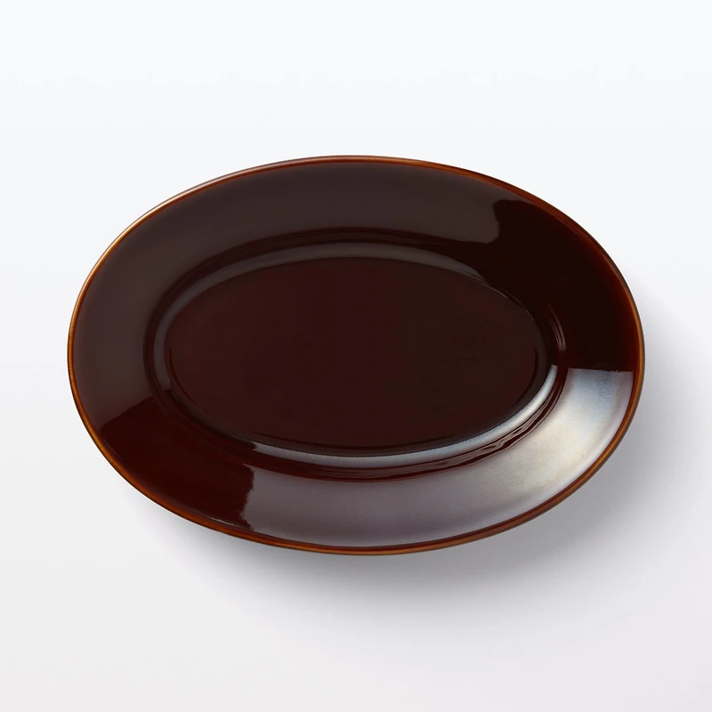 Porcelain Rimmed Oval Plate Medium - Brown Glaze