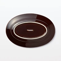 Porcelain Rimmed Oval Plate Medium - Brown Glaze