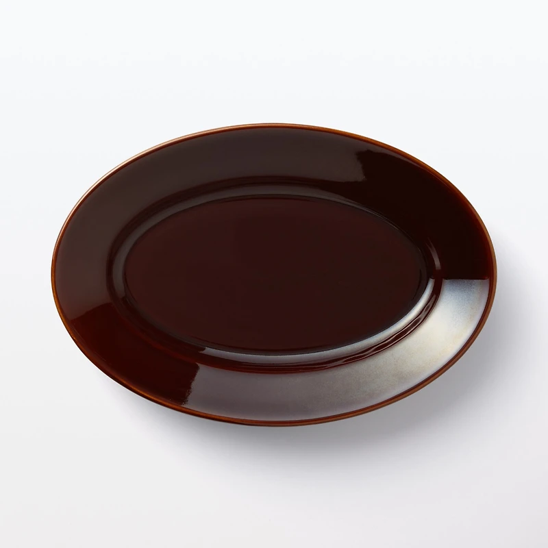 Porcelain Rimmed Oval Plate Large - Brown Glaze