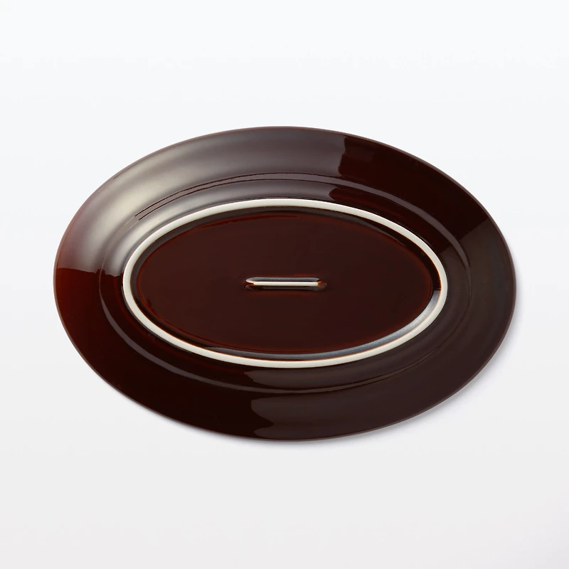 Porcelain Rimmed Oval Plate Large - Brown Glaze