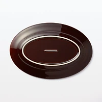 Porcelain Rimmed Oval Plate Large - Brown Glaze