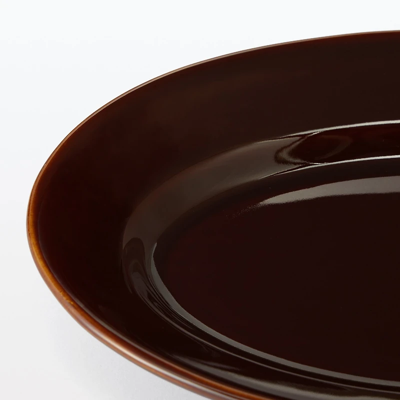 Porcelain Rimmed Oval Plate Large - Brown Glaze