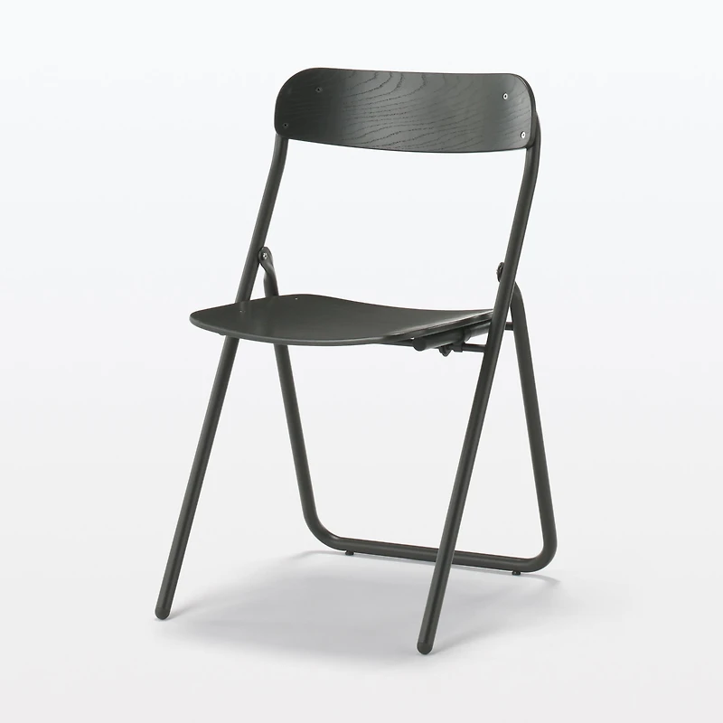 Steel Pipe Folding Chair with Wooden Seat - Dark Grey