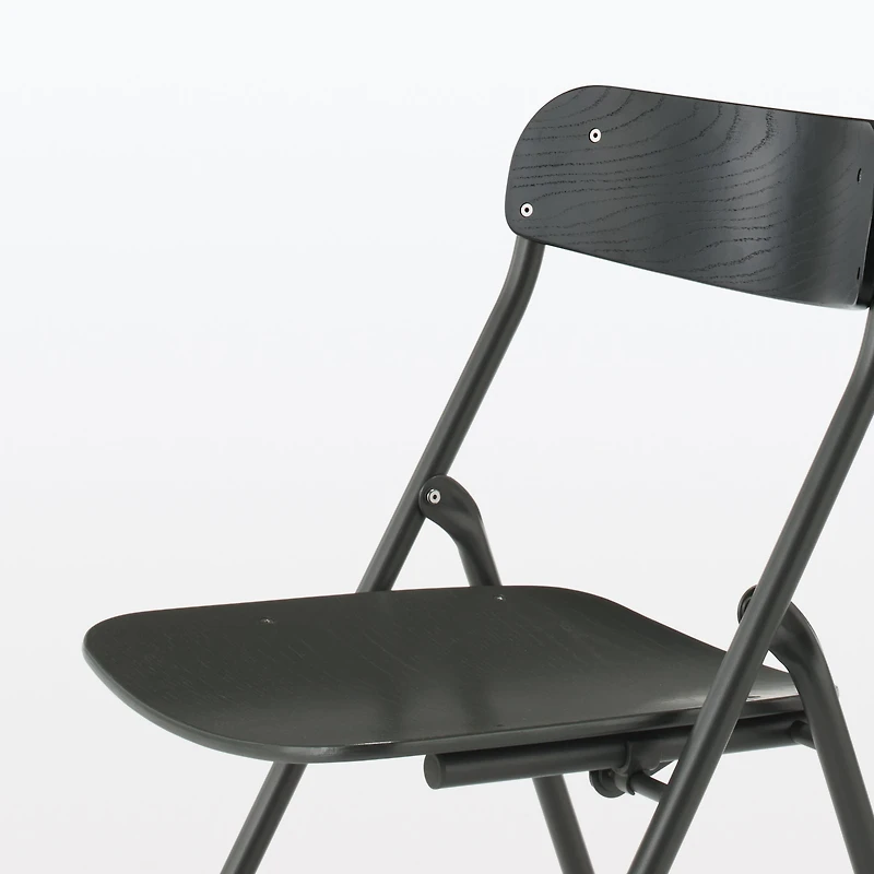 Steel Pipe Folding Chair with Wooden Seat - Dark Grey