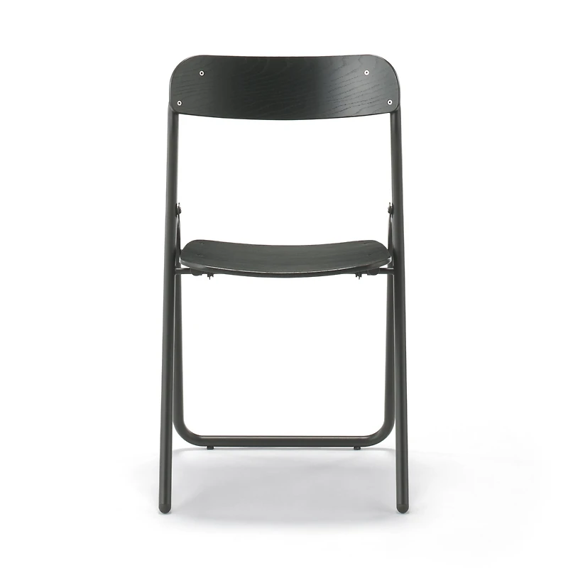 Steel Pipe Folding Chair with Wooden Seat - Dark Grey
