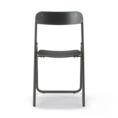 Steel Pipe Folding Chair with Wooden Seat - Dark Grey