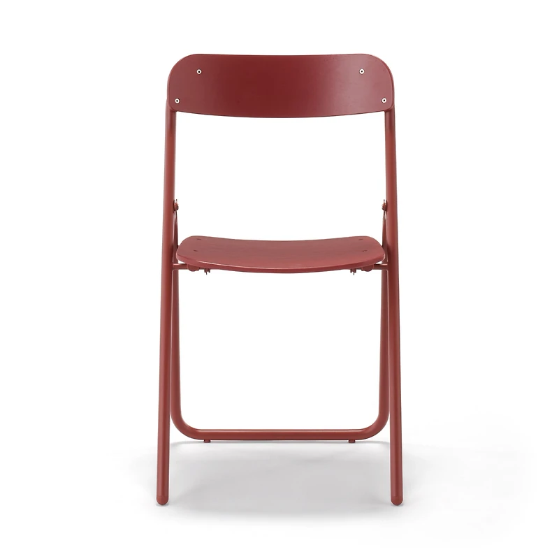 Steel Pipe Folding Chair with Wooden Seat - Burgundy
