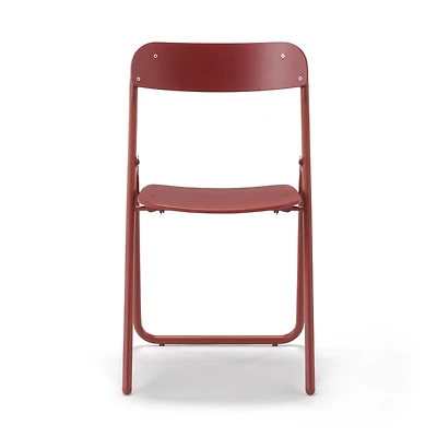 Steel Pipe Folding Chair with Wooden Seat - Burgundy