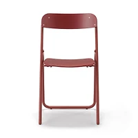 Steel Pipe Folding Chair with Wooden Seat - Burgundy