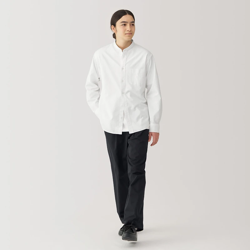 Men's Washed Oxford Stand Collar Long Sleeve Shirt
