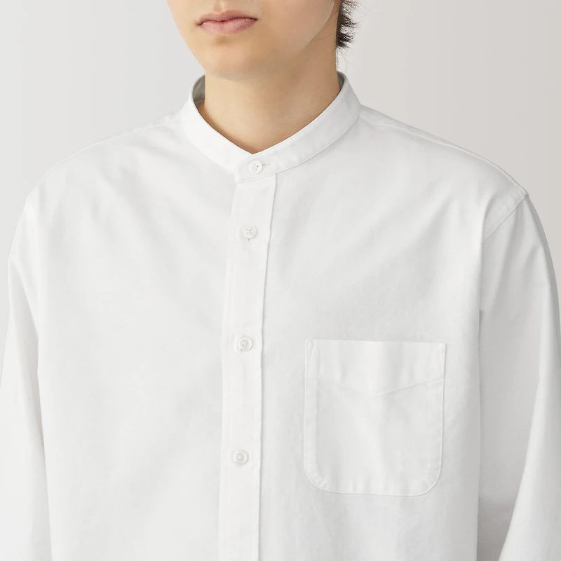 Men's Washed Oxford Stand Collar Long Sleeve Shirt