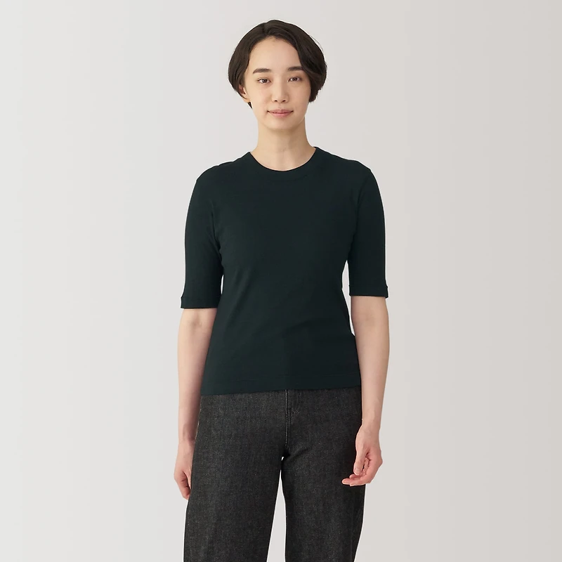 Women's Soy Fiber Blend Ribbed Crew Neck Half Sleeve T-Shirt