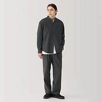 Men's Washed Oxford Stand Collar Long Sleeve Shirt