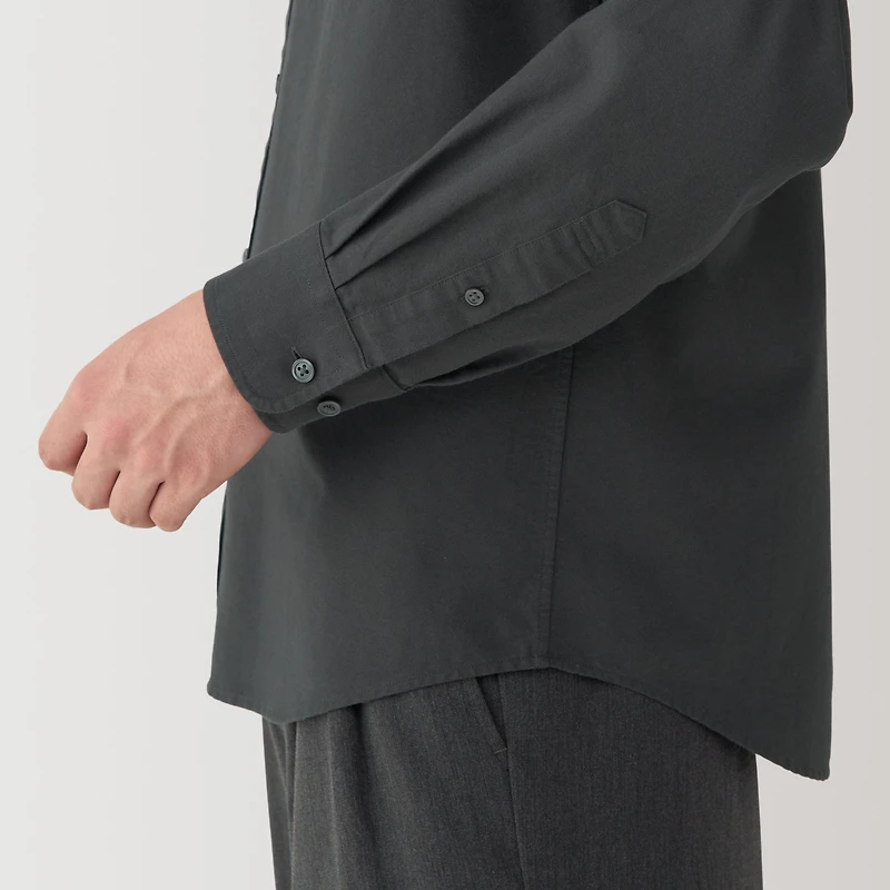 Men's Washed Oxford Stand Collar Long Sleeve Shirt