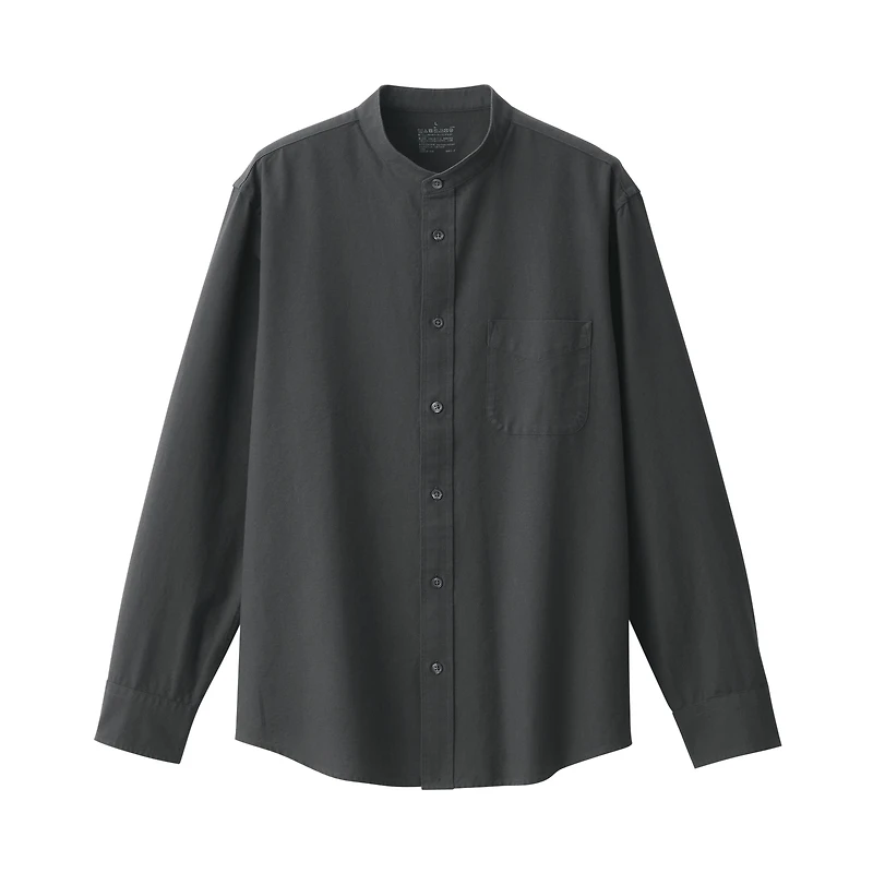 Men's Washed Oxford Stand Collar Long Sleeve Shirt