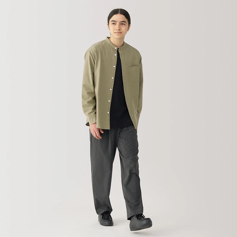 Men's Washed Oxford Stand Collar Long Sleeve Shirt