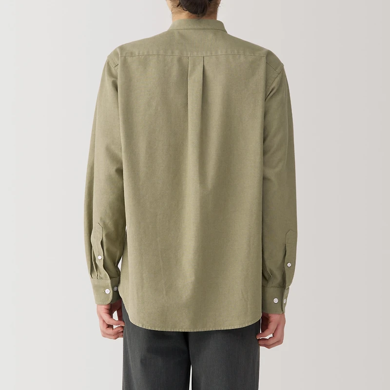 Men's Washed Oxford Stand Collar Long Sleeve Shirt