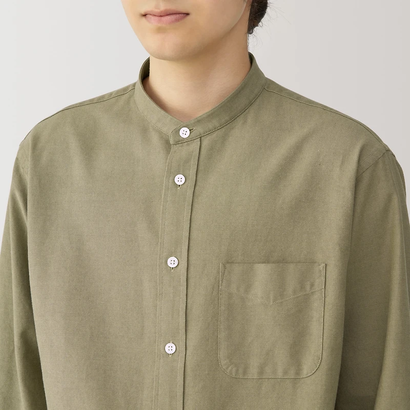 Men's Washed Oxford Stand Collar Long Sleeve Shirt