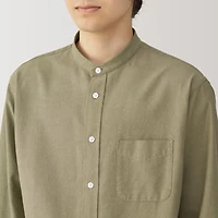 Men's Washed Oxford Stand Collar Long Sleeve Shirt