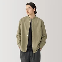 Men's Washed Oxford Stand Collar Long Sleeve Shirt