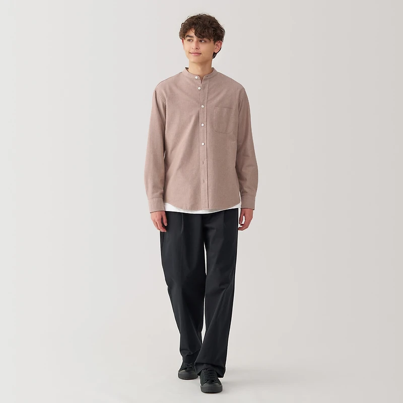 Men's Washed Oxford Stand Collar Long Sleeve Shirt