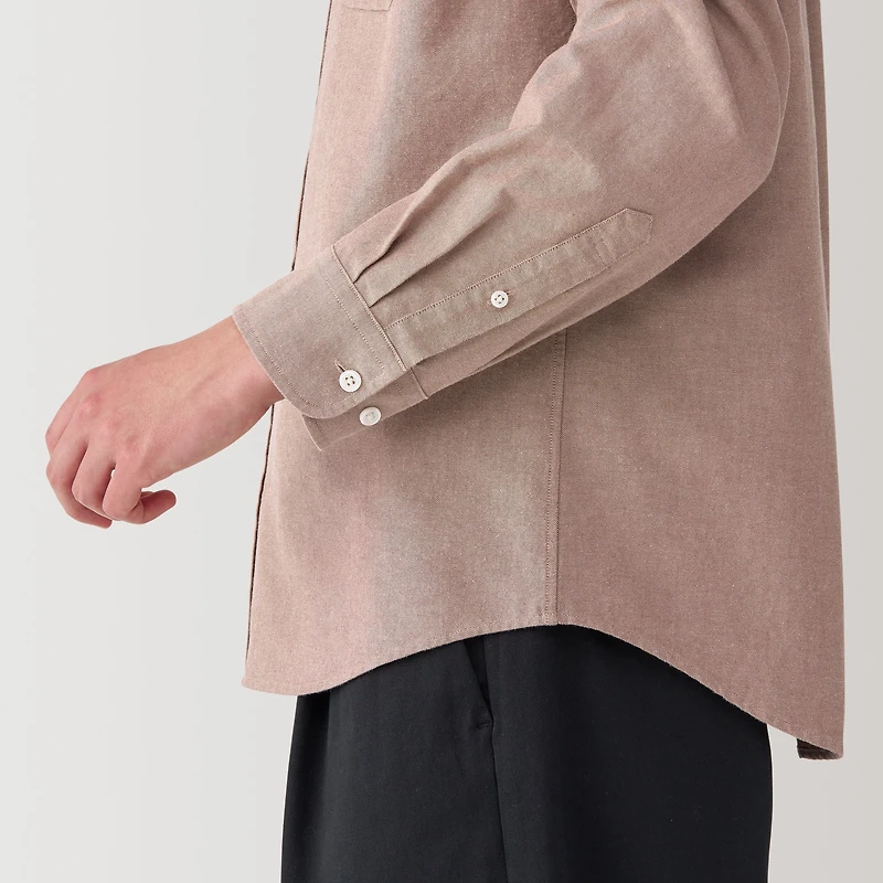 Men's Washed Oxford Stand Collar Long Sleeve Shirt
