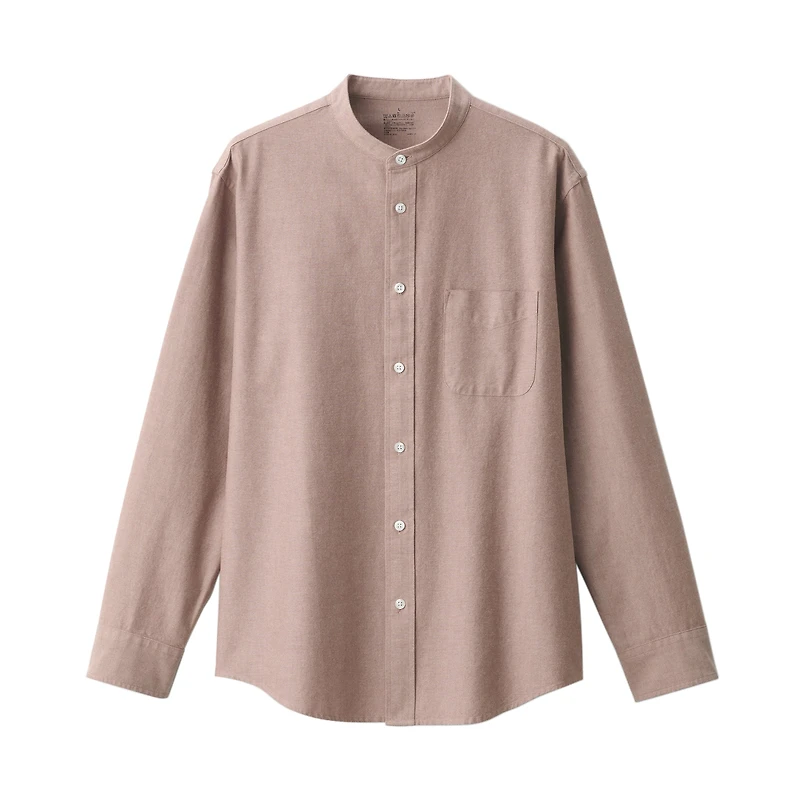 Men's Washed Oxford Stand Collar Long Sleeve Shirt