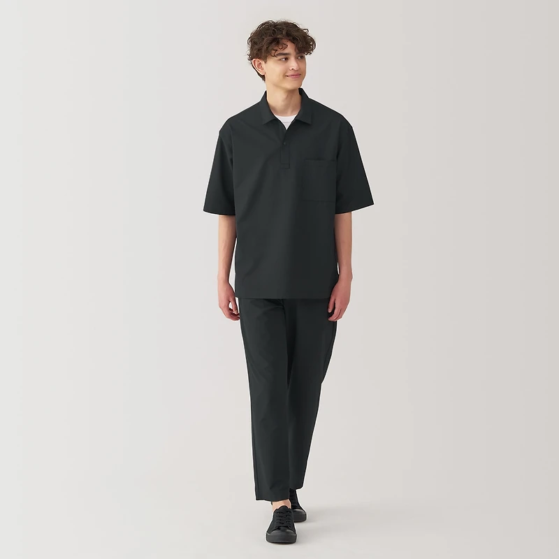Men's Breathable Wide Half Sleeve Woven Polo Shirt