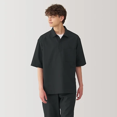 Men's Breathable Wide Half Sleeve Woven Polo Shirt