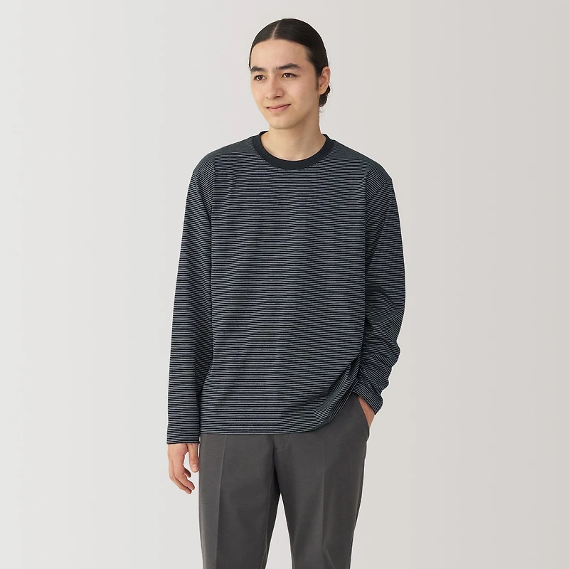 Men's Jersey Crew Neck Long Sleeve Striped T-Shirt