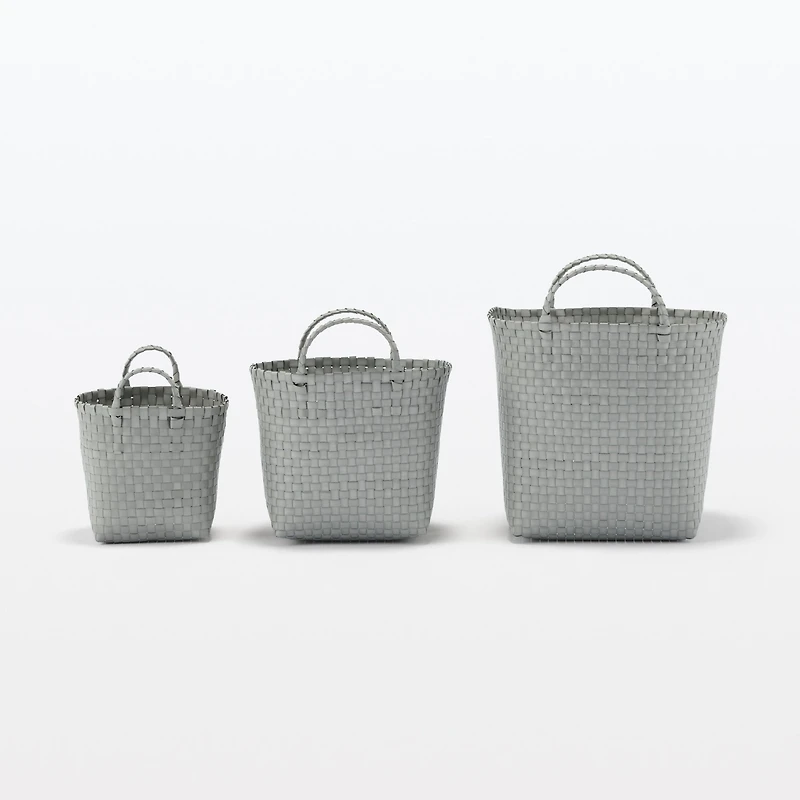 Recycled Polypropylene Strap Weave Basket - Grey - Small (Dia. 25 x H20 cm)