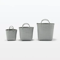 Recycled Polypropylene Strap Weave Basket - Grey - Small (Dia. 25 x H20 cm)