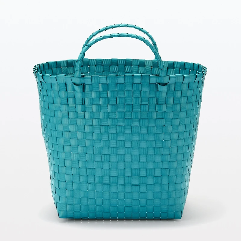 Recycled Polypropylene Strap Weave Basket - Blue - Medium (Dia. 33 x H25 cm)