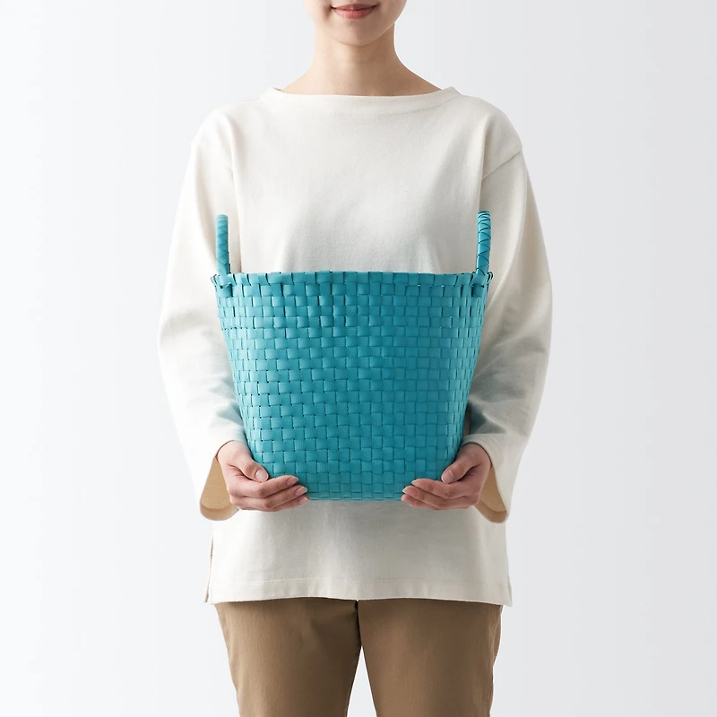 Recycled Polypropylene Strap Weave Basket - Blue - Medium (Dia. 33 x H25 cm)