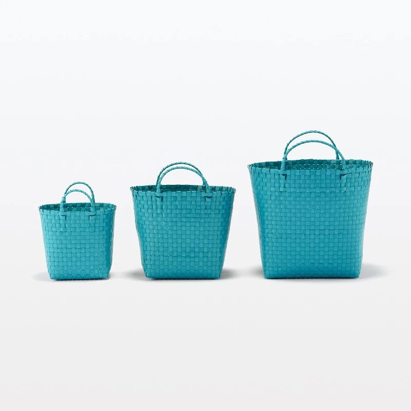 Recycled Polypropylene Strap Weave Basket - Blue - Medium (Dia. 33 x H25 cm)