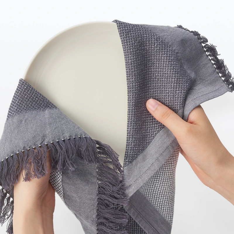 Indian Cotton Multipurpose Cloth with Fringes - Charcoal Gray