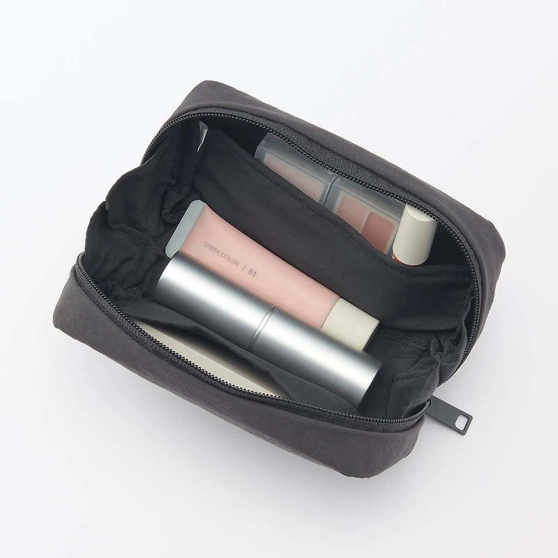 Wrinkled Nylon Wide-Opening Pouch