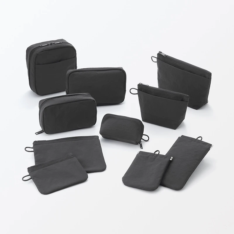 Wrinkled Nylon Wide-Opening Pouch